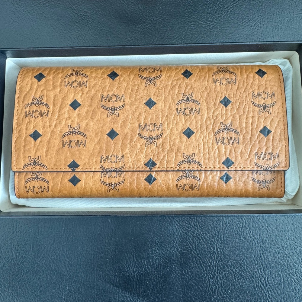 MCM Cognac Visetos Leather Wallet